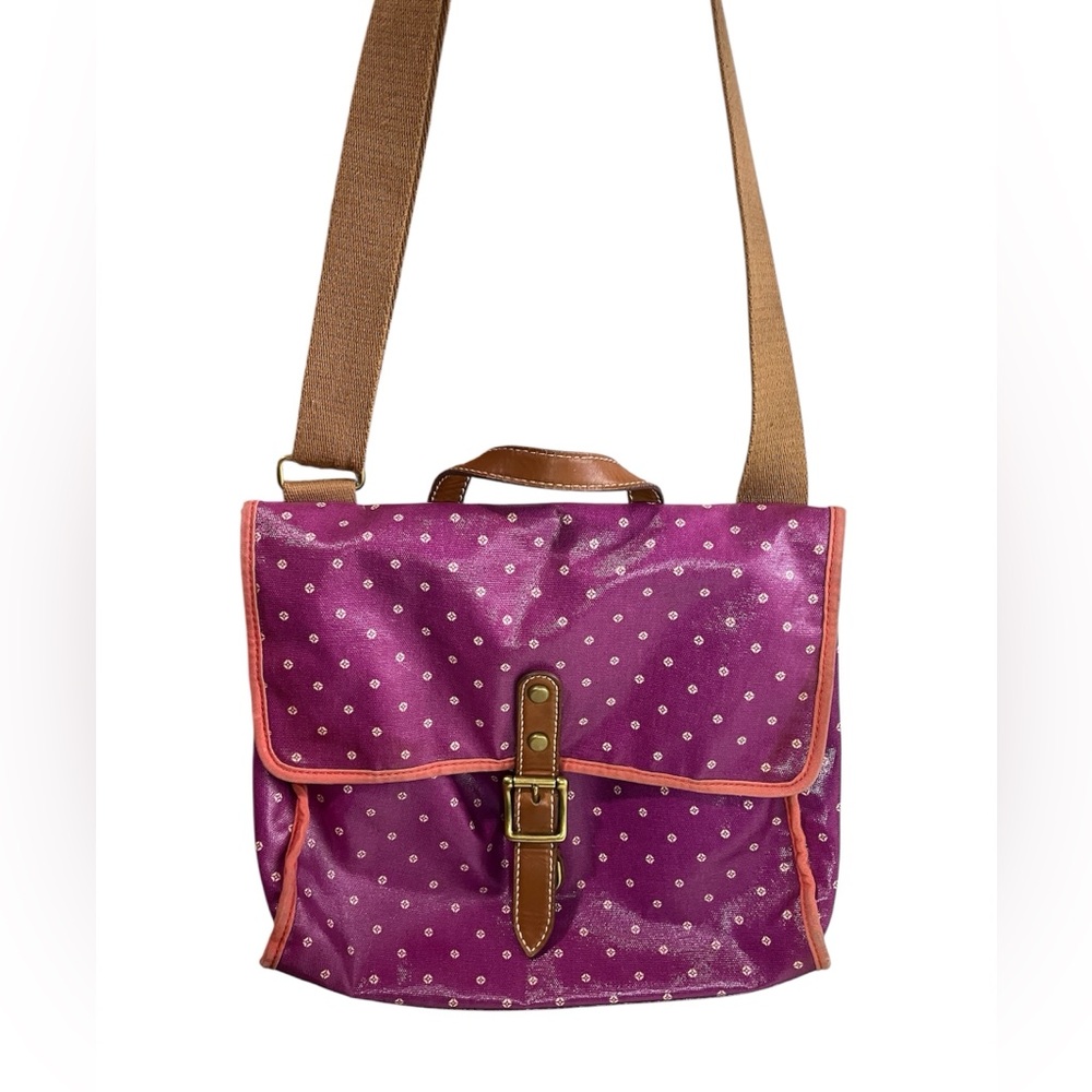 Fossil Coated Canvas Crossbody Bag Magenta Tan Messenger